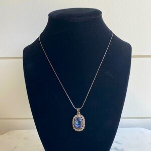 Stunning Vintage Blue Fluorite Sapphire 18KGP Art Deco Necklace And Pendant
